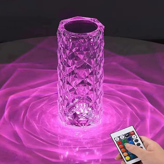 Crystal Rose Diamond Touch Lamp – 16-Color LED with Remote