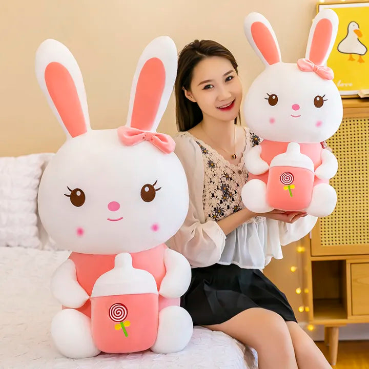 Cute Rabbit Plush Toy – Baby Bottle Bunny Doll, Super Soft Gift for Girls